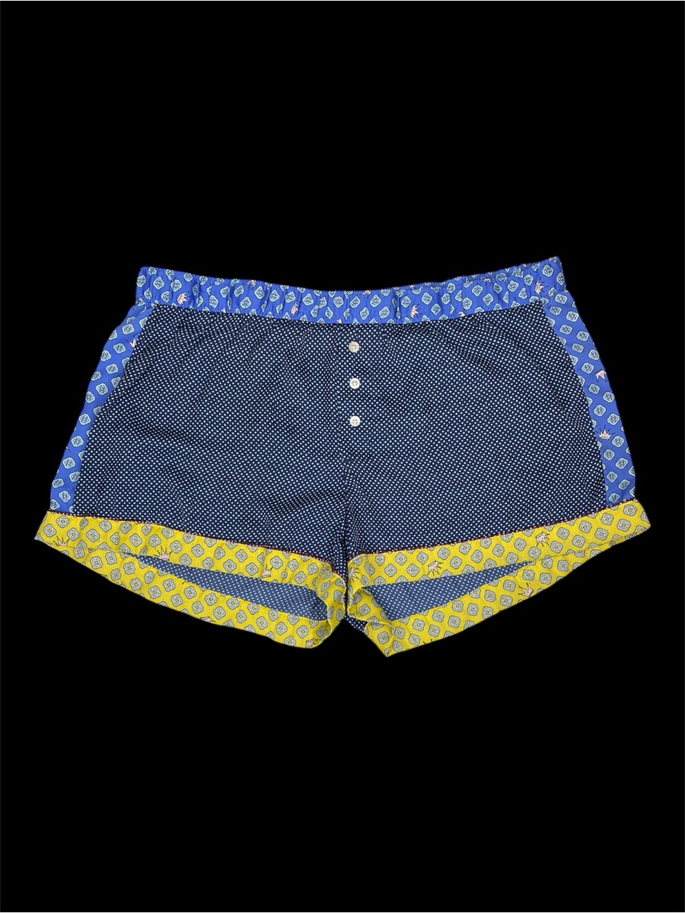 Aerie Polka Dot Blue Yellow Mixed Print Pull On Pajama Boxer Shorts Size Large